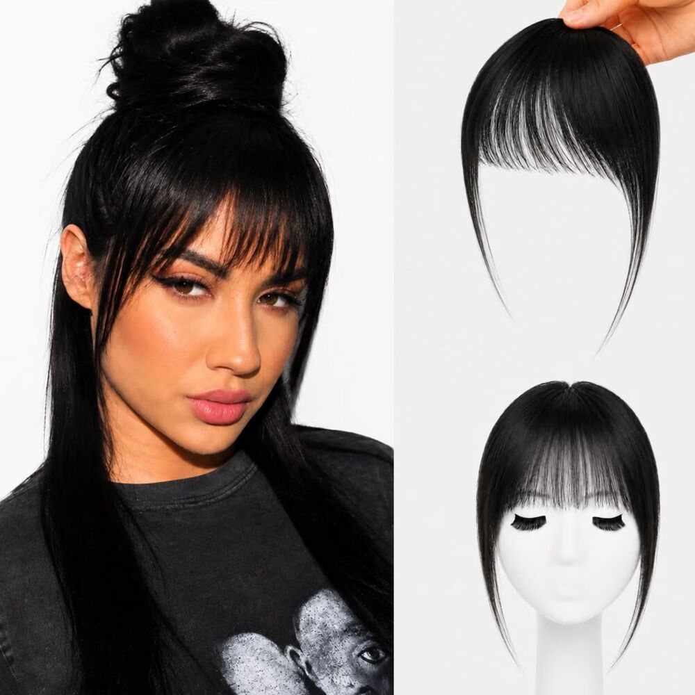 Apeasex Human Hair Clip-In Wispy Bangs With Temples Black 10in